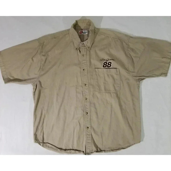 NASCAR Dale Earnhardt Jr 88 Short Sleeve Khaki Shirt 2XL Button Down Shirt - Picture 2 of 5